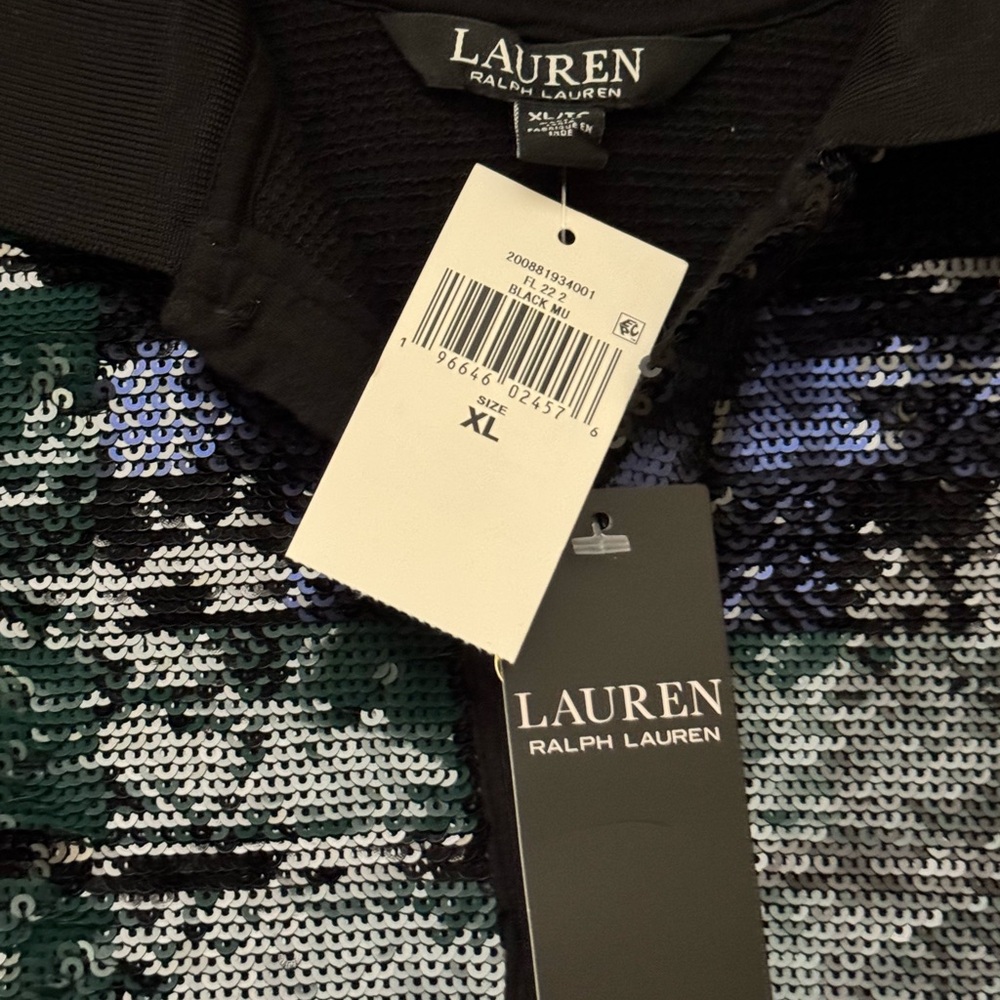 NEW Ralph Lauren Black Label Sequin Plaid Polo Dress Sz XL in Green Blue Black - Picture 3 of 3